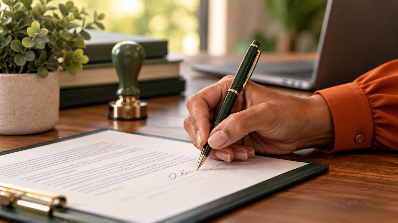 Woman signing document photo
